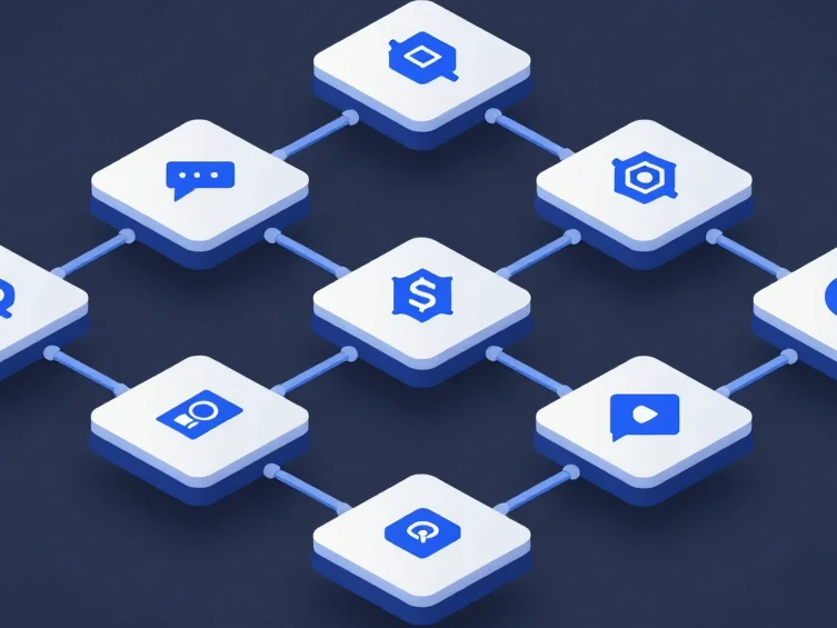 Isometric UI card illustration of e-commerce workflow integration and data pipelines, clean tech software aesthetics, de